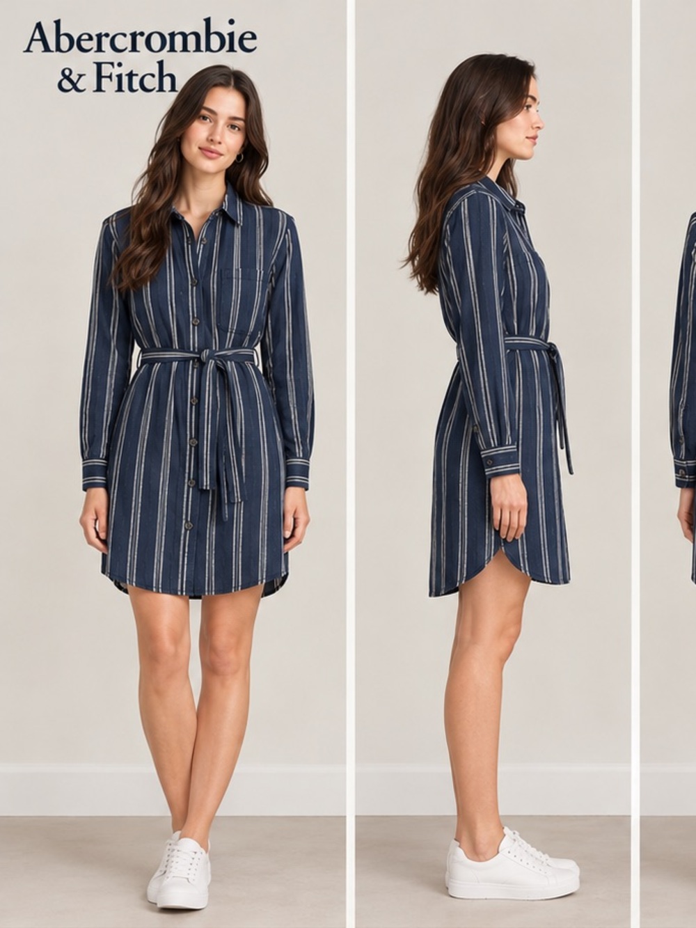 Abercrombie & Fitch Navy Striped Long Sleeve Shirt Dress